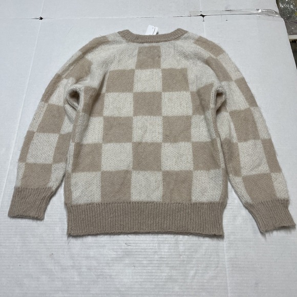 Bianco & Blu Sweater Womens M Neutral Ivory Checkboard Mohair Blend Pullover - Picture 3 of 10